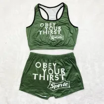 Sexy Graphic Print Tank Top Yoga Pants Set