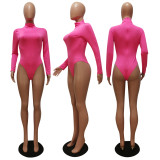 Solid Turtleneck Long Sleeve Bodycon Bodysuit Sports Elasticity Two Piece Pant Set