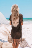 V Neck Knitted Fringed Beach Dress