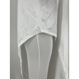 Casual White Printed Letter Skew Neck Asymmetric Hem Two Piece Lounge Wear Sets