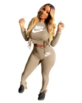 Casual Fall Printed Pit Two Piece Set Women