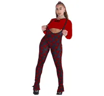 Casual Letter Print Crop Top and Dungarees Two Piece Set