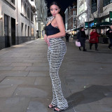 Spring Knitted Stripe Sexy Slim High Waist Pants
