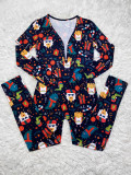 Casual Christmas Printed Long Sleeve Trousers Homewear Jumpsuit
