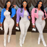 Casual Printed Baseball Clothes Solid Color Bomber Padded Jacket