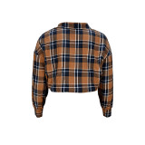 Cotton Asymmetrical Dropped Shoulder Plaid Top with Pocket