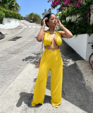 Yellow Sexy Irregular Straps Bandage Wrapped Wide Leg Jumpsuit