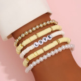 Yellow Soft Pottery Retro Temperament Pearl Bracelet Love Set of 5