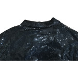 Solid Sequin Loose Turndown Neck Shirt Dress