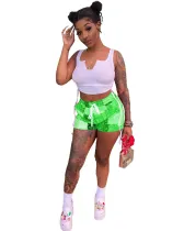 Casual Printed Drawstring Vest Crop Top and Patchwork Short