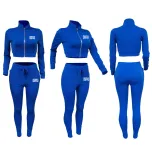 Spring/Autumn Branded Clothings Women High Neck Ziper Printed Sweatshirt Pant Set