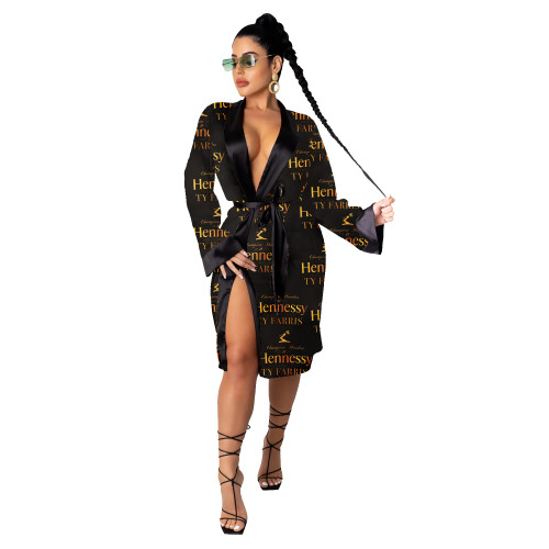 Print Kimono Robes Outerwear For Women