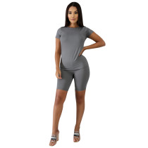 Solid Color Cotton Basic Shirt and Tight Shorts