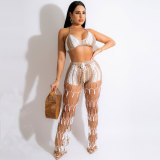 Summer Sexy Hollow Perspective Linen Beach Fishnet Two Pieces