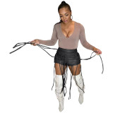 Casual Leather Rope Trim Shorts