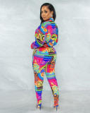 Casual Printed Turndown Neck Long Sleeve Shirt Trousers Homewear Casual Set