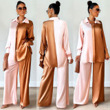 Contrast Color Turndown Neck Shirt And Pants 2 Piece Sets