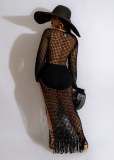 Fashion Sexy See Through Hollow Knit Crochet Tassel Dresses