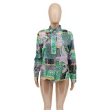 Fashion Printed Turn-down Neck Blouse