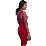 Solid Color Hot Rhinestone Perspective Party Midi Dress