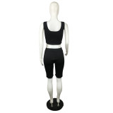 Solid Color Offset Sports Sleeveless Short Set