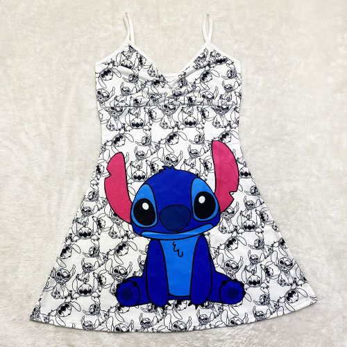 Sexy Loungewear Summer Cartoon Pattern Printed Spaghetti Strap Homewear Dress