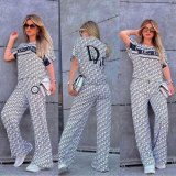 Casual Printed Letter Short Sleeve Pant Set