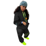 Autumn and Winter Sweatshirt Print Hooded Pant Set