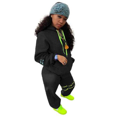 Autumn and Winter Sweatshirt Print Hooded Pant Set
