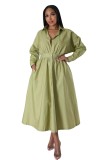 Fashion POLO Collar Loose Long Sleeve Long Dress