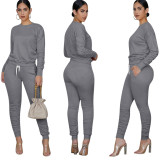 Winter Womens 2 Two Piece Sets Tracksuit Long Sleeve Top Pants Suits Matching Sets