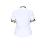 White Woven Plaid Button Double Placket Lapel Shirt
