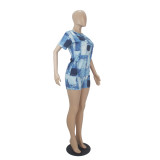Fashion Solid Color Pattern Printed Shorts Two-piece Set