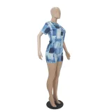 Fashion Solid Color Pattern Printed Shorts Two-piece Set