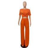Solid Color Short Sleeve Pant Set