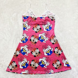 Sexy Loungewear Summer Cartoon Pattern Printed Spaghetti Strap Homewear Dress