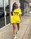 Casual Solid Color Graphic Print Short Sleeve Shorts 2 Piece Set