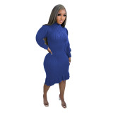 Casual Solid Basic Sweater Turtleneck Ruffle Hand-Knit Long Sleeve Dresses