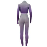 High Neck Gradient Embroidered Letters Sports Two-Piece Set