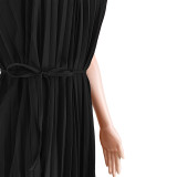 Summer Black Chiffon Double Tie Sleeveless Long Pleated Dress