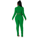 Casual Long Sleeve Bubble Fabric Pants Set