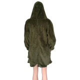 Faux-Fleece Long Sleeve Pocket Hooded Coat