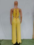 Yellow Sexy Irregular Straps Bandage Wrapped Wide Leg Jumpsuit