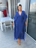 Solid Color Manual Knitted Sheer Fringed Dress