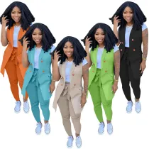 Women Vest Suits Sleeveless Stripe Pattern Colorful Two Piece Set for Daily Wear
