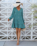 Women's Casual Dress Button Down Shift Tunic Short Sleeve Shift Ruffle V Neck Flowy Swing Dresses