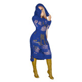 Sexy Hollow Out Hole Sweater Dress Fall Solid Color Hoodie Midi Women Knit Dress