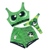 Sexy Gradient Graphic Print Vest Shorts Bikini Three Piece Set