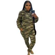 Casual Camouflage Drawstring Sweatsuits Hoodie Pants Sets For Women