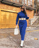 Solid Color Sweater Women High Neck Knit Long Dress without Belt